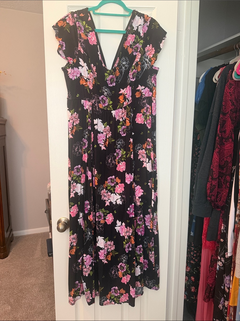 torrid Black Maxi Dress with Pink, Purple & Orange Floral Print